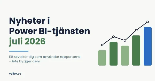 Nyheter i Power BI-tjänsten juli 2026 – stapel- och linjediagram i Vellox färger